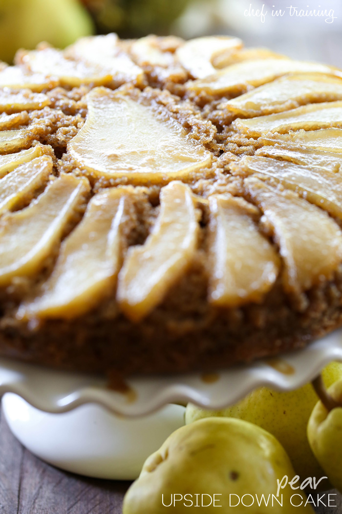 Pear Upside Down Cake from chef-in-training.com …This cake is quick, easy and absolutely delicious! It melts in your mouth!