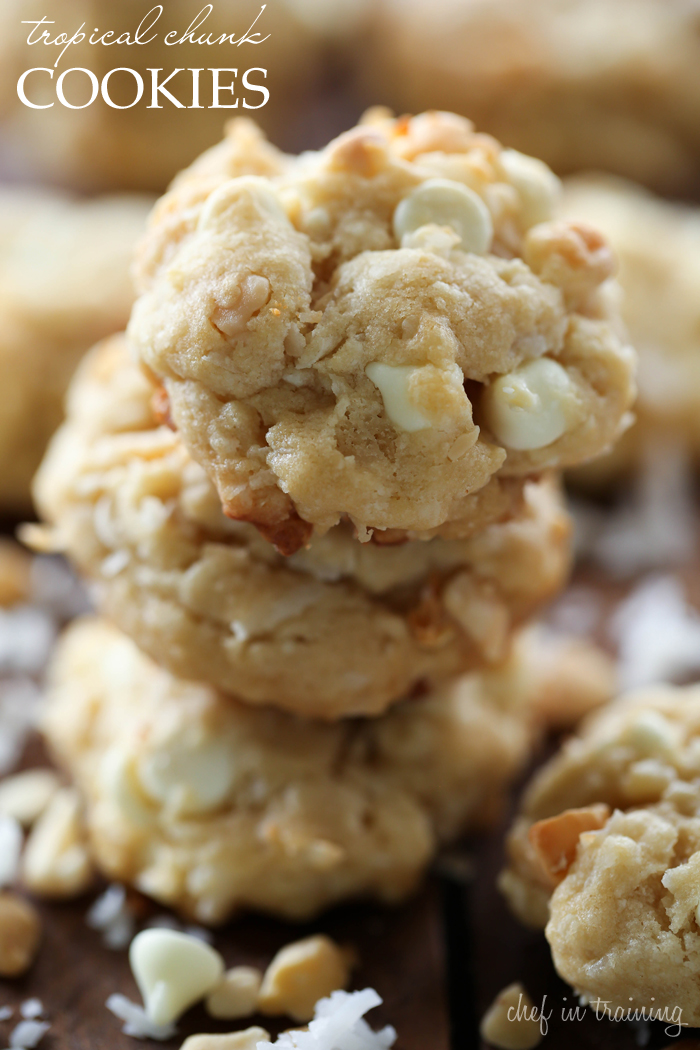 Tropical Chunk Cookies from chef-in-training.com ....These cookies are loaded to the max with so many delicious ingredients! They are seriously SO good!