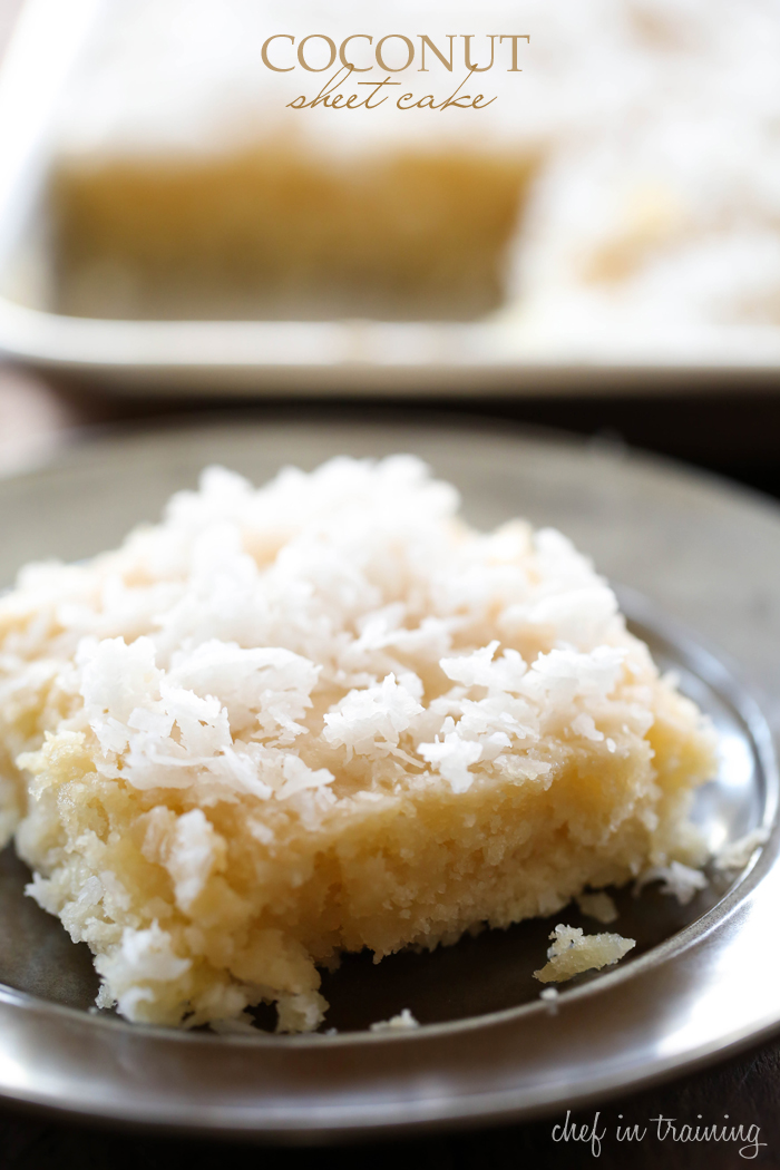 Coconut Sheet Cake from chef-in-training.com ...This cake literally MELTS IN YOUR MOUTH!!! It is beyond delicious and super simple to make! One of my favorite cake recipes to date!