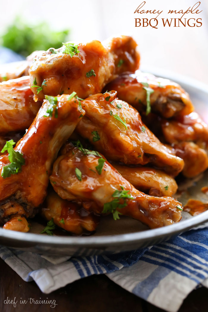 Honey Maple BBQ Wings from chef-in-training.com ...These wings are sticky, saucy and absolutely DELISH!!