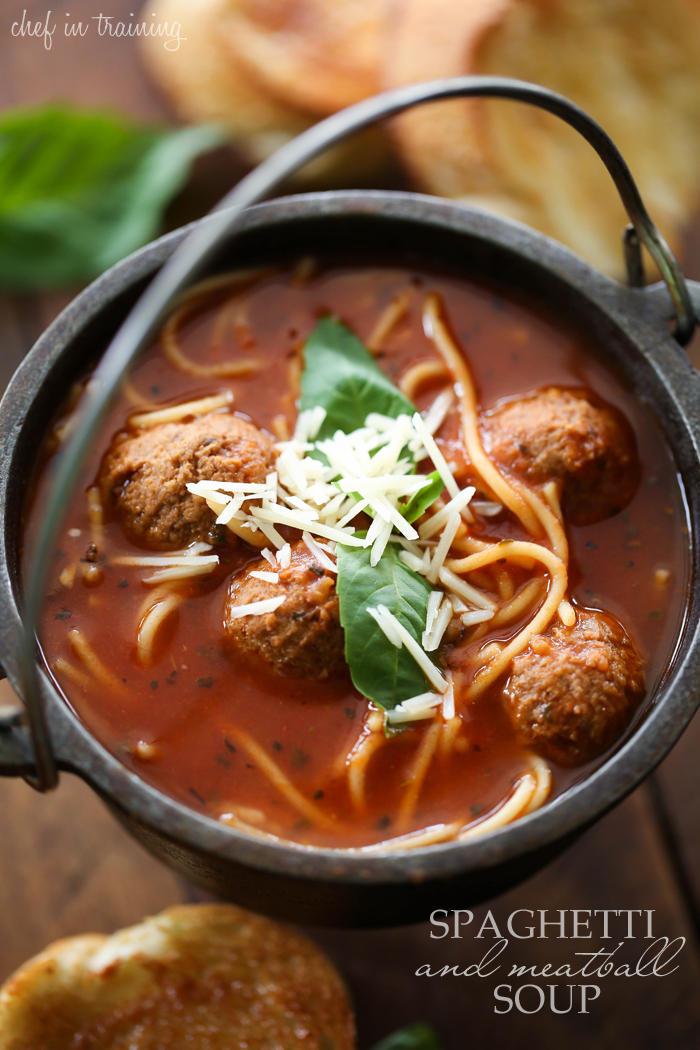 Spaghetti and Meatball Soup... This soup is so delicious and perfect for the winter! It reminds me a lot of Chicken Noodle Soup only Spaghetti Style!
