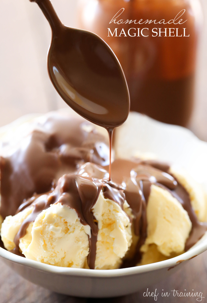Homemade Magic Shell... you are 2 simple ingredients away from the best ice cream topping! Smooth chocolate that creates a perfect shell for a perfect bite! This stuff is AMAZING!