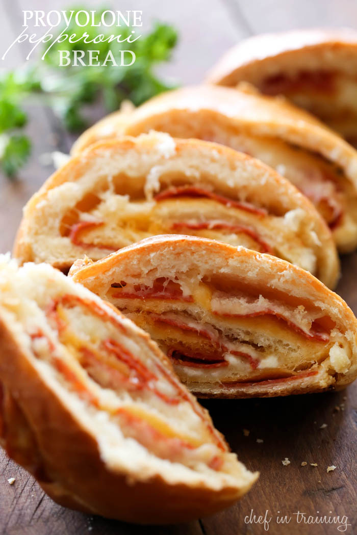 Provolone Pepperoni Bread... This recipe is SO flavorful and wonderful! Cheesy, bready perfection! It is a fantastic side dish!