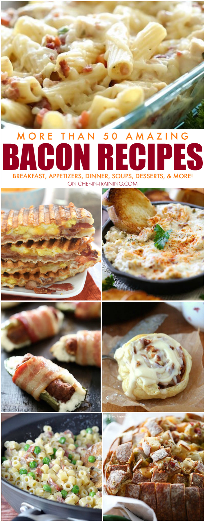 More Than 50 Amazing BACON Recipes!  Everything from appetizers, to breakfast, to soup, to main dishes, and even some desserts!