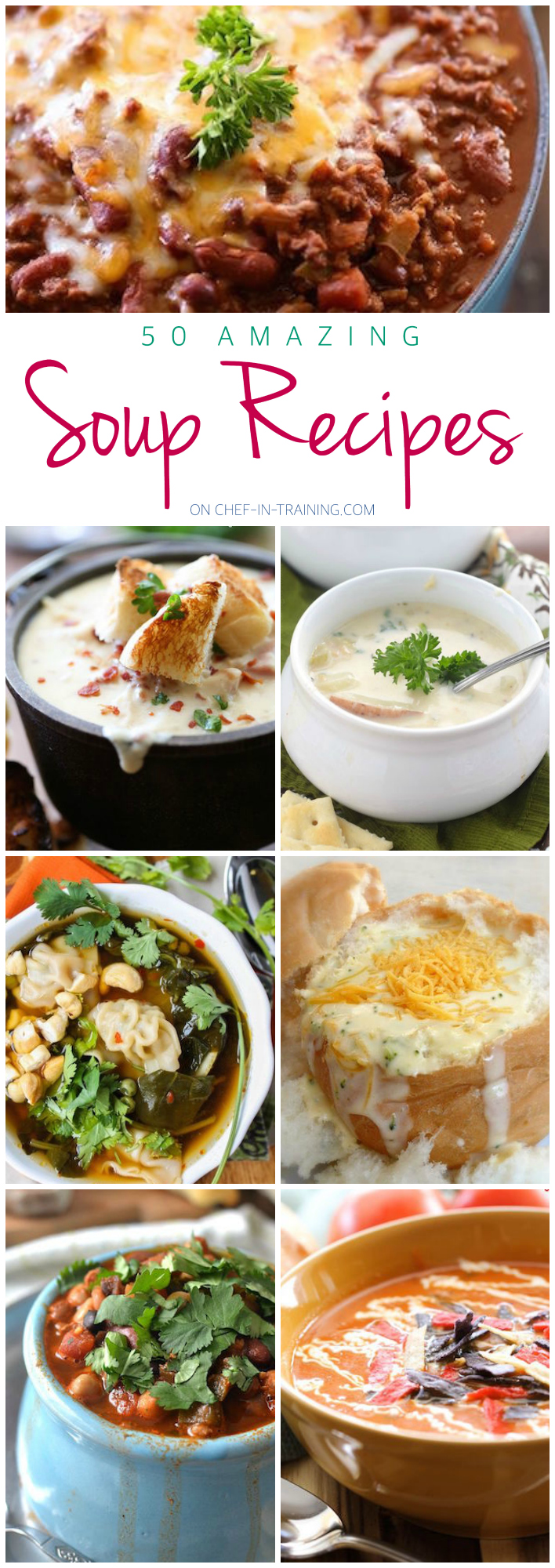 50 Amazing Soup Recipes at chef-in-training.com ...SO many unique and delicious options to choose from! The perfect round up for colder days!