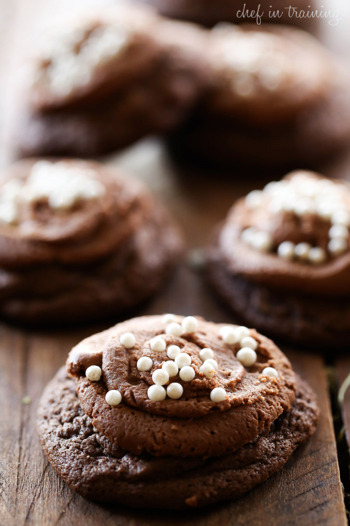 Brownie Cookies with Brownie Batter Frosting... These cookies are rich, chocolaty and absolute heaven! If you love chocolate, these are the perfect cookie for you! 