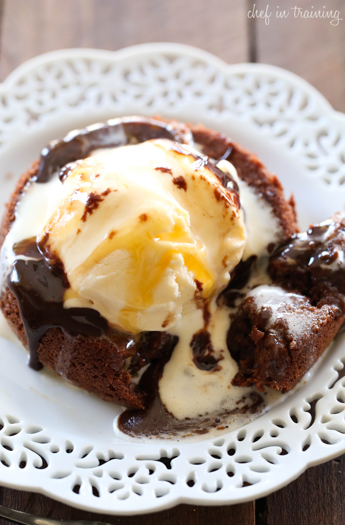 Chocolate Molten Lava Cake... This dessert is beyond amazing! It is filled with rich, creamy, velvety chocolate in every bite! It is one unforgettable cake!