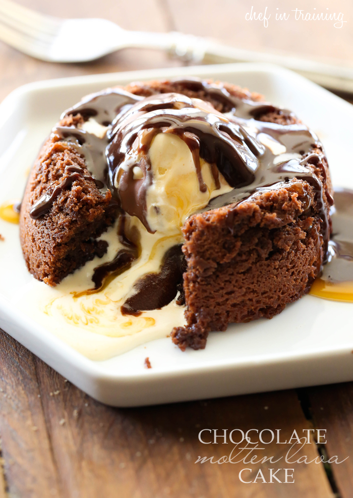 Chocolate Molten Lava Cake... This dessert is beyond amazing! It is filled with rich, creamy, velvety chocolate in every bite! It is one unforgettable cake!