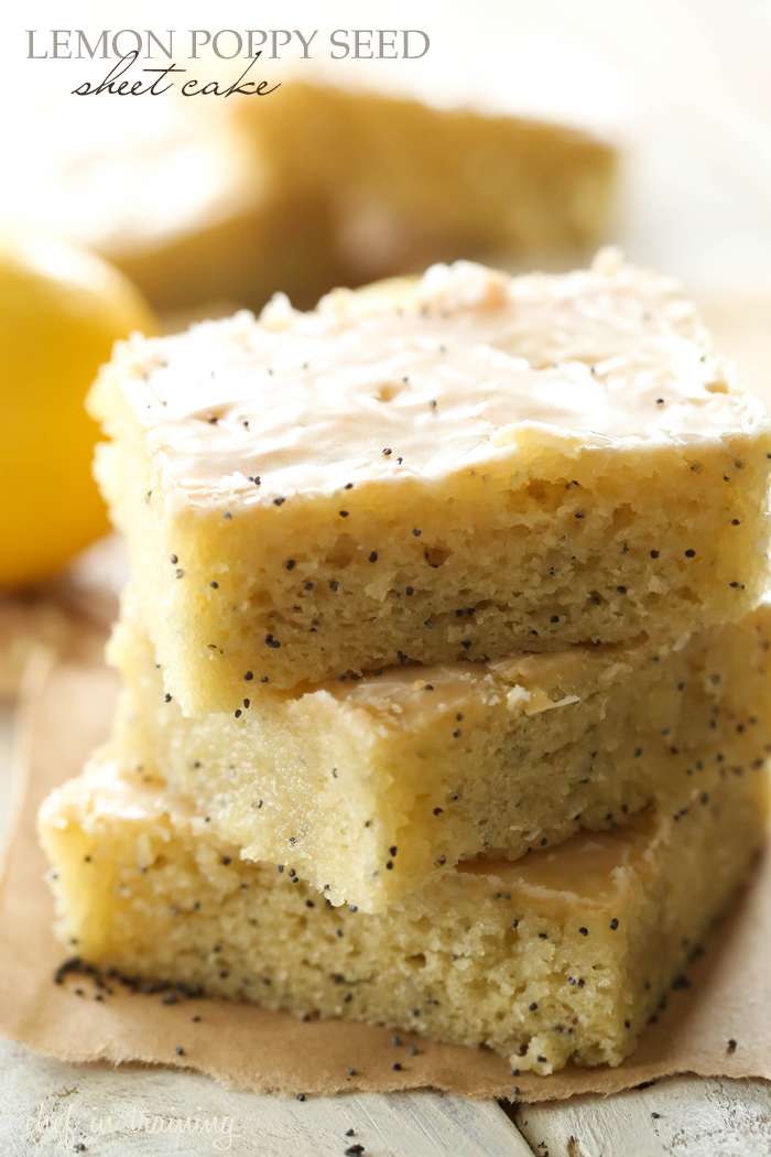 Lemon Poppy Seed Sheet Cake... This cake is so moist and delicious! The texture and flavor are incredible and this recipe will quickly become a new favorite!