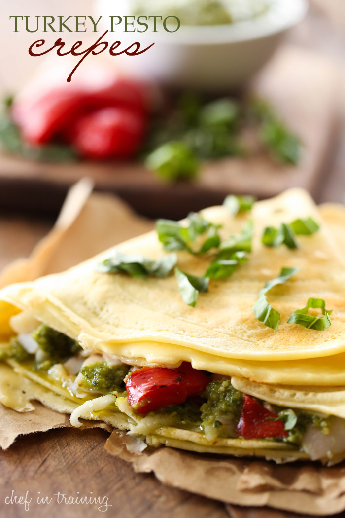 Turkey Pesto Crepes... these crepes are savory and spectacular! The flavors and ingredients go so well together!