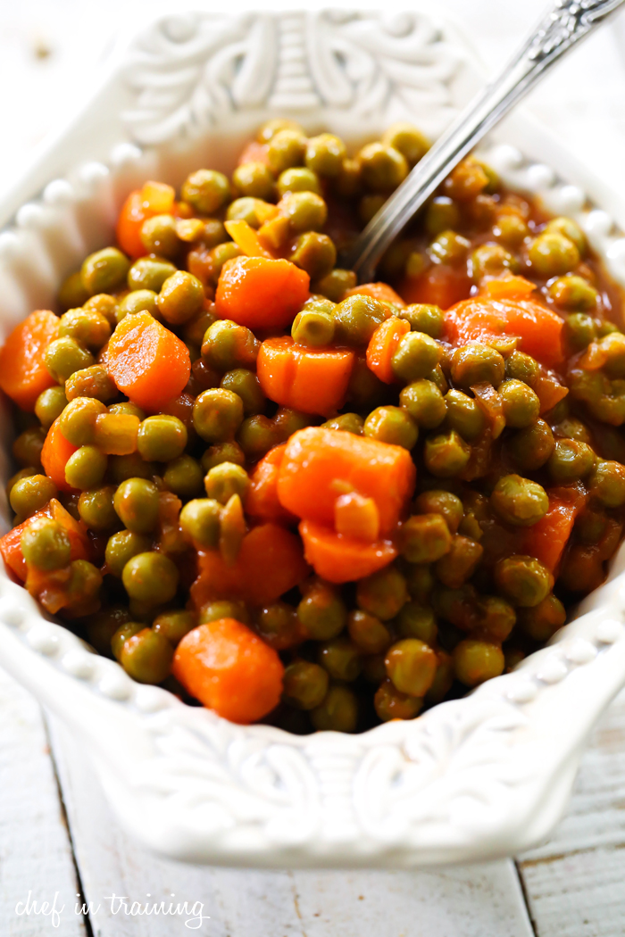 Saucy Peas and Carrots... this recipe is super flavorful and a great way to change up your traditional side dish!