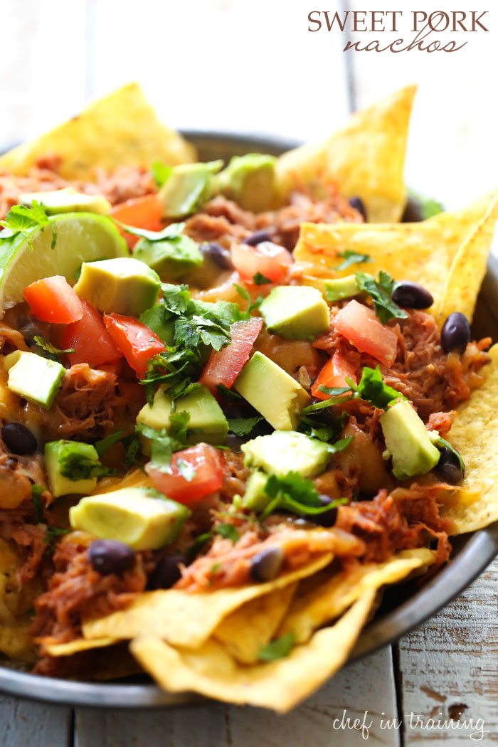 Sweet Pork Nachos... the sweet pork in this recipe is FABULOUS! It is SO easy to make and the flavor is OUTSTANDING! It makes this one unforgettable nacho recipe!