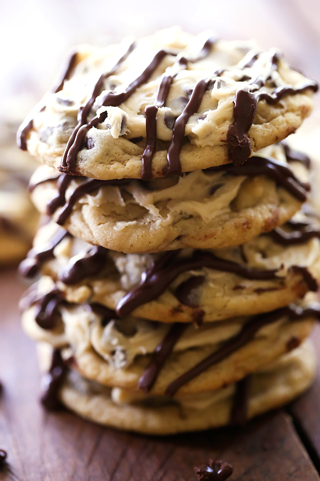 Chocolate Chip Cookie Dough Frosted Cookies... these are a chocolate chip cookie lover's dream come true! The cookie and a cookie dough frosting- its like the best of both worlds!