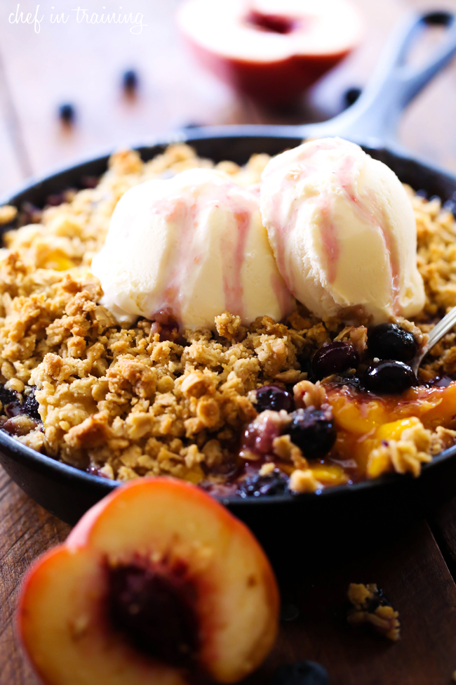 Peach Blueberry Cobbler... this is such a delightful and delicious treat! The crumble topping is perfection atop the warm fruit!