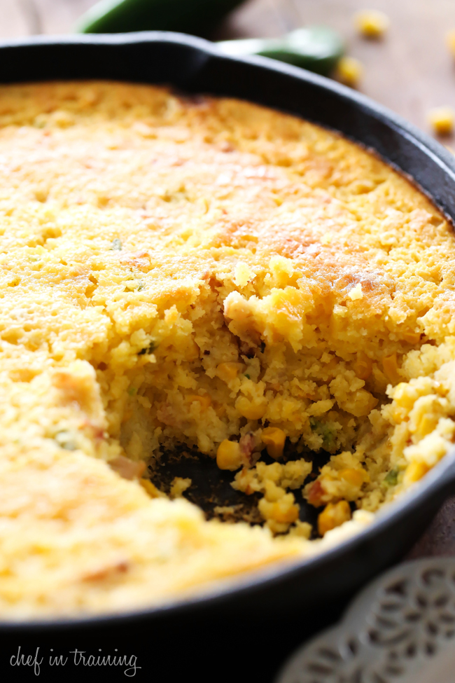 Sweet Corn Jalapeño Bacon Spoon Bread... This recipe is absolutely AMAZING! It makes such a flavorful and delicious side dish that will quickly become a new family favorite! The texture and taste are amazing!