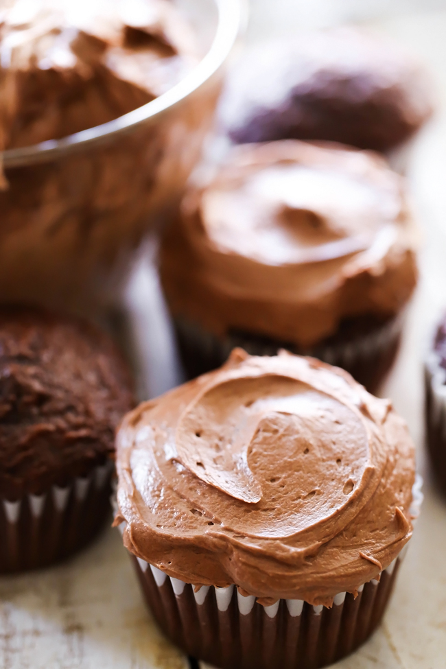 This Chocolate Buttercream is perfection! It is light and fluffy and has the perfect chocolate touch! It is my go-to chocolate frosting recipe!