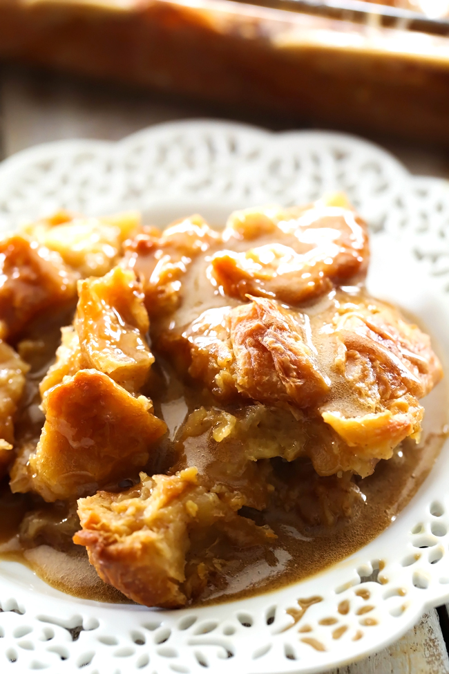 This recipe is easily the BEST bread pudding I have ever made! The flavor is absolute perfection! The croissants provide a buttery flakey texture that just melts in your mouth. The caramel Buttermilk Syrup that is poured over the top of the bread pudding truly completes the dish!