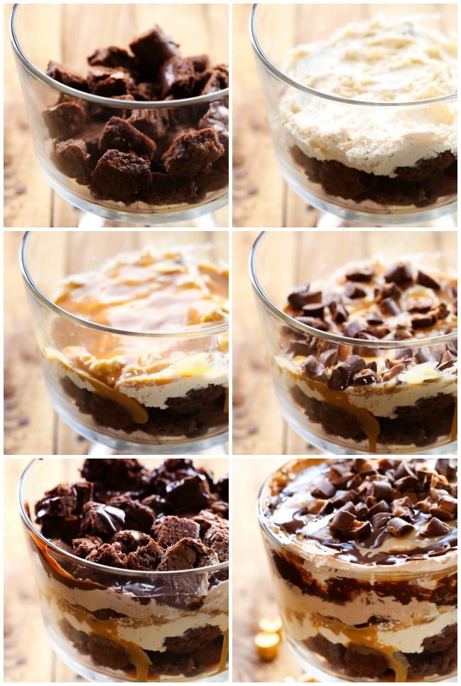 Caramel ROLO Brownie Trifle... This dessert is so incredibly rich and delicious! With layers of ROLO brownies, caramel mousse, gooey caramel, chocolate mousse, chocolate sauce and ROLOS, this is sure to be a show stopper wherever it goes! #sponsored
