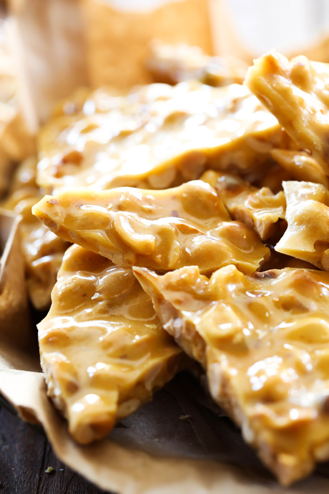 Homemade Peanut Brittle.... This is an easy delicious homemade candy that makes a lot in one batch! If you love peanuts, you will love this candy!