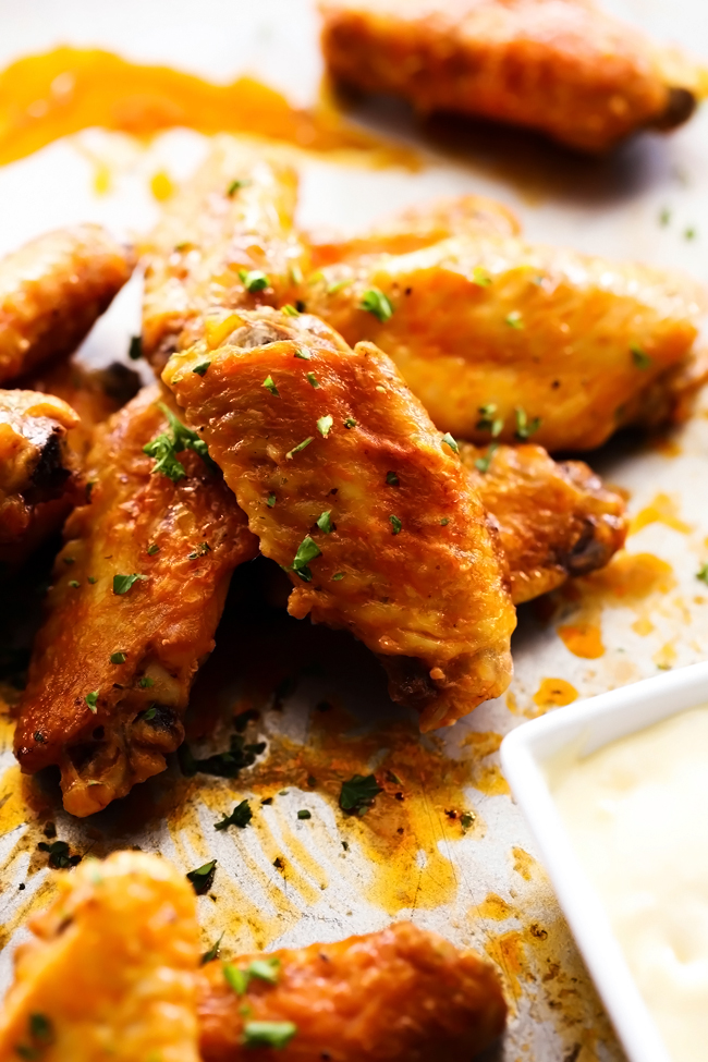 Buffalo Chicken Wings... A delicious appetizer that is perfectly flavored! It has just the right amount of heat and is a huge crowd pleaser!
