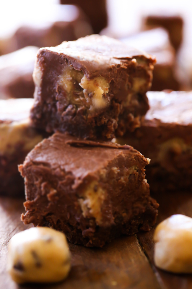 Cookie Dough Fudge.. A creamy chocolate fudge with bite sized pieces of cookie dough throughout. This is truly a delicious and incredible fudge recipe!