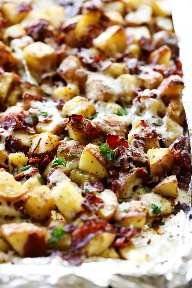 Roasted italian red potatoes with asiago cheese
