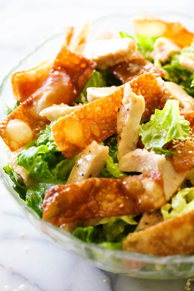 This Wonton Chicken Salad is a simple yet delicious salad that goes perfectly as a side or the star of the meal. The crisp wontons paired with chicken and the incredible dressing are such a tasty combination of flavors, ingredients and textures!