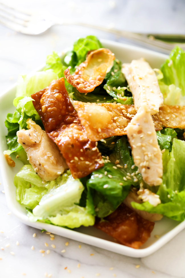 This Wonton Chicken Salad is a simple yet delicious salad that goes perfectly as a side or the star of the meal. The crisp wontons paired with chicken and the incredible dressing are such a tasty combination of flavors, ingredients and textures!