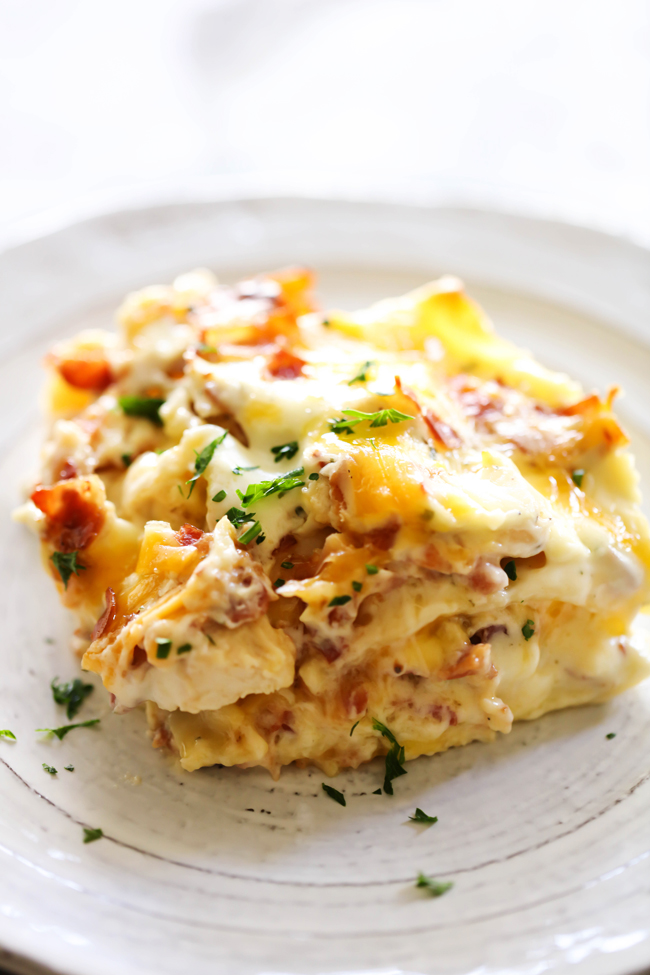 This Chicken Bacon Ranch Lasagna is such a unique and DELICIOUS spin on a classic. It is packed with flavor and yummy ingredients. This will become an instant family favorite and one you want to make over and over again!