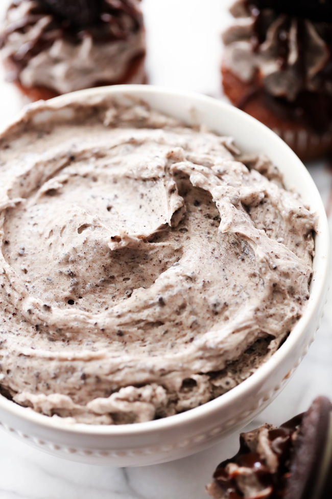 This Cookies and Cream Frosting is divine! It is packed cookies and is a perfect frosting for cakes, cookies, brownies, etc! It will become a new favorite!