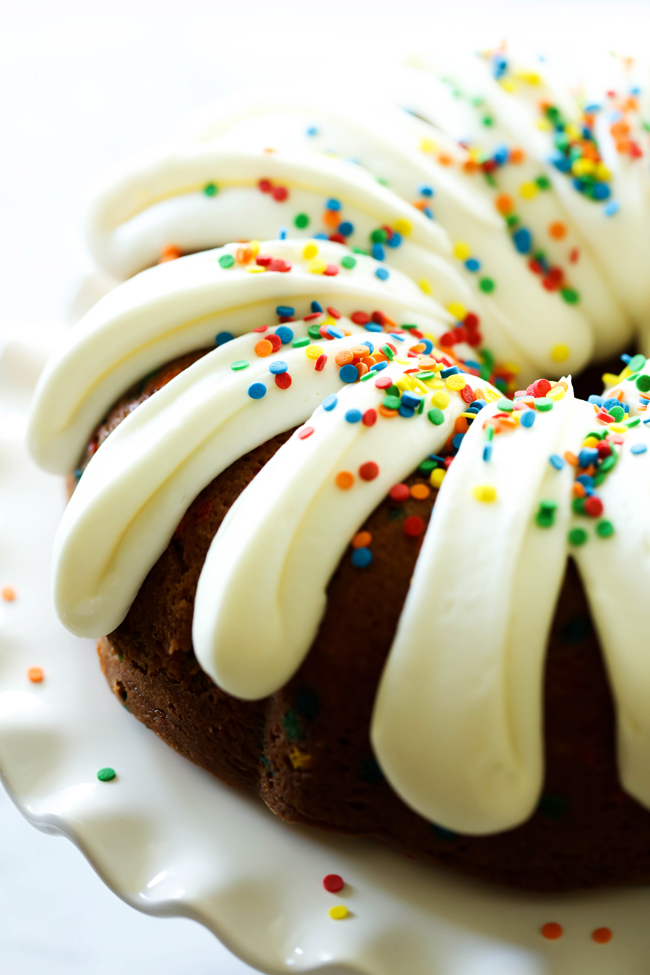 This Funfetti Bundt Cake is perfectly moist and absolutely delicious! It is such a fun and bright cake and perfect for celebrating!