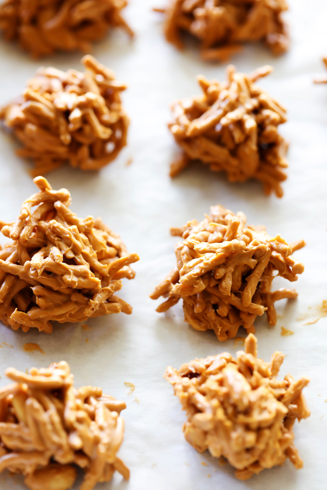 These Butterscotch Haystack Cookies are simple, easy and taste so delicious! They crunch provides such a fun and unique texture to these cookies. They are perfect for when you need dessert in a hurry!