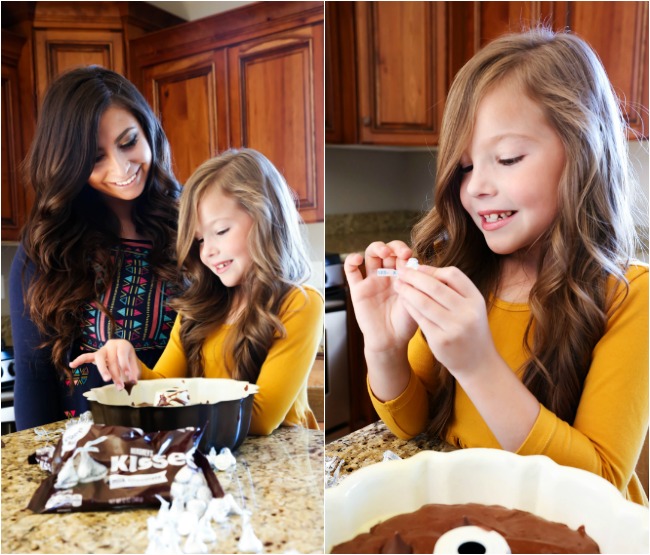 This HERSHEY’S KISSES Bundt Cake is an extremely moist cake loaded with KISSES Chocolates inside. It is finished off with a thick cream cheese frosting which compliments the flavor perfectly! #sponsored HERSHEY’S Chocolate