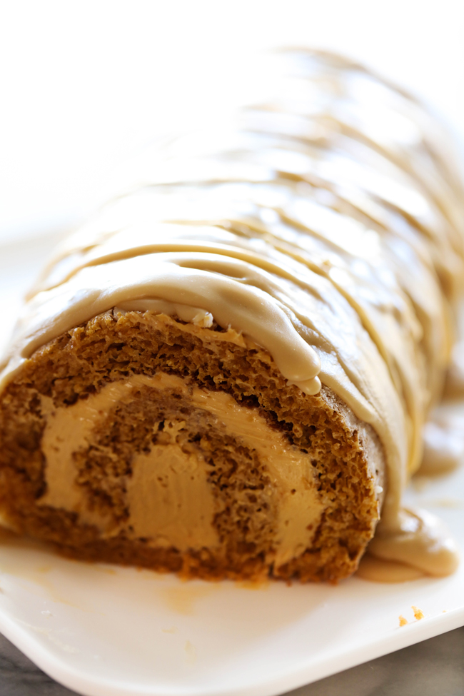 This Caramel Pumpkin Cake Roll is such a moist and delicious cake with a rich caramel cream cheese filling. It is topped with an incredible caramel frosting that is the perfect finishing touch.