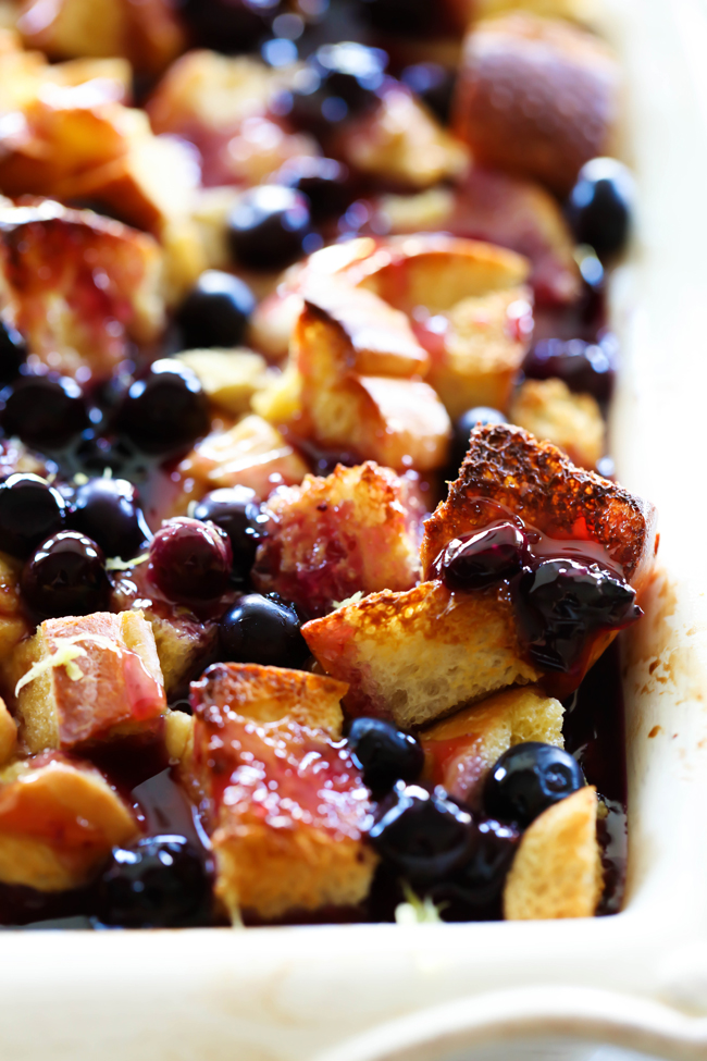 This Overnight Lemon Blueberry French Toast Casserole is a delicious breakfast where all the prep work is done the night before and ready to cook the next morning! It is perfect for feeding a crowd. It has a refreshing hint of lemon and is bursting with fresh blueberries.