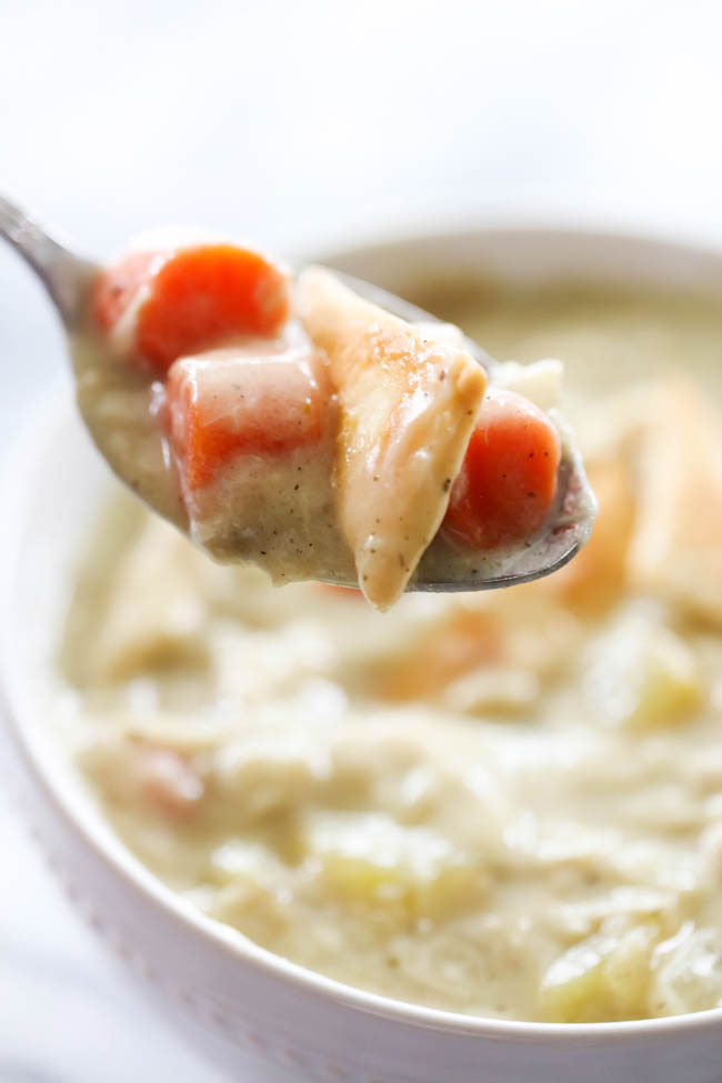 This Chicken Pot Pie Soup is a fun spin on a classic comfort food recipe! It is loaded with everything you love about the original and even has pie crust pieces on top!