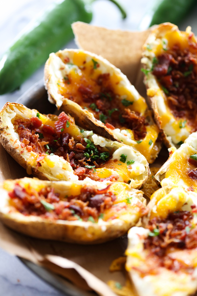 These Jalapeño Popper Potato Skins are a fabulous appetizer or side dish. It is jam packed with flavor with the perfect amount of heat and cool. These are a hit wherever and whenever they are served!
