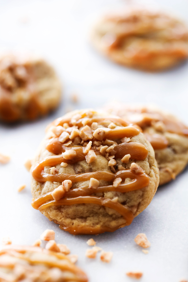 These Caramel Toffee Pudding Cookies are absolutely DELICIOUS! They are so soft. The caramel gives these cookies an ooey gooey aspect and is perfectly paired with a crunch from the toffee. These cookies are now a new favorite in our home!