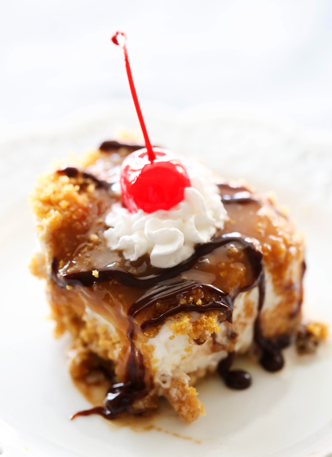 This Fried Ice Cream Cake is everything you love about fried ice cream, wrapped up into one delicious dessert! It eliminates the fry and tastes JUST like the original but with a fraction of the work. This recipe is a MUST TRY for any gathering. It will be the hit of the PARTY!