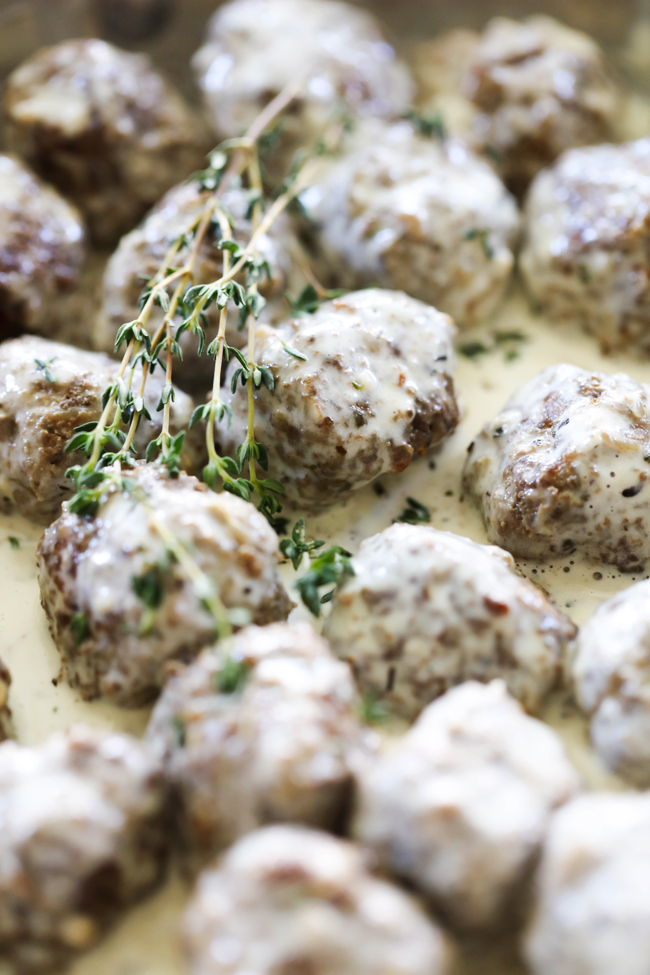 These Meatballs with Garlic Herb Sauce make for a fantastic meal or appetizer. They are full of flavor and will become a new favorite. It has just the right amount of garlic and is perfectly complimented with a delicious blend of herbs.