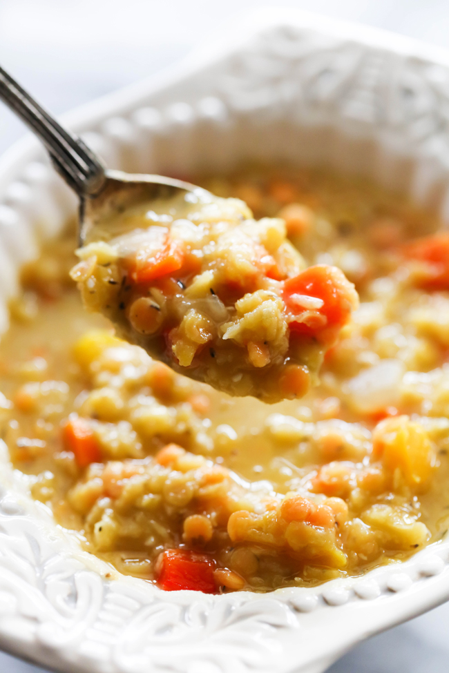 This Slow Cooker Lentil Soup is such a delicious broth soup that is perfect for chilly days. It is loaded with vegetables and lentils and makes for a healthy and filling dinner.