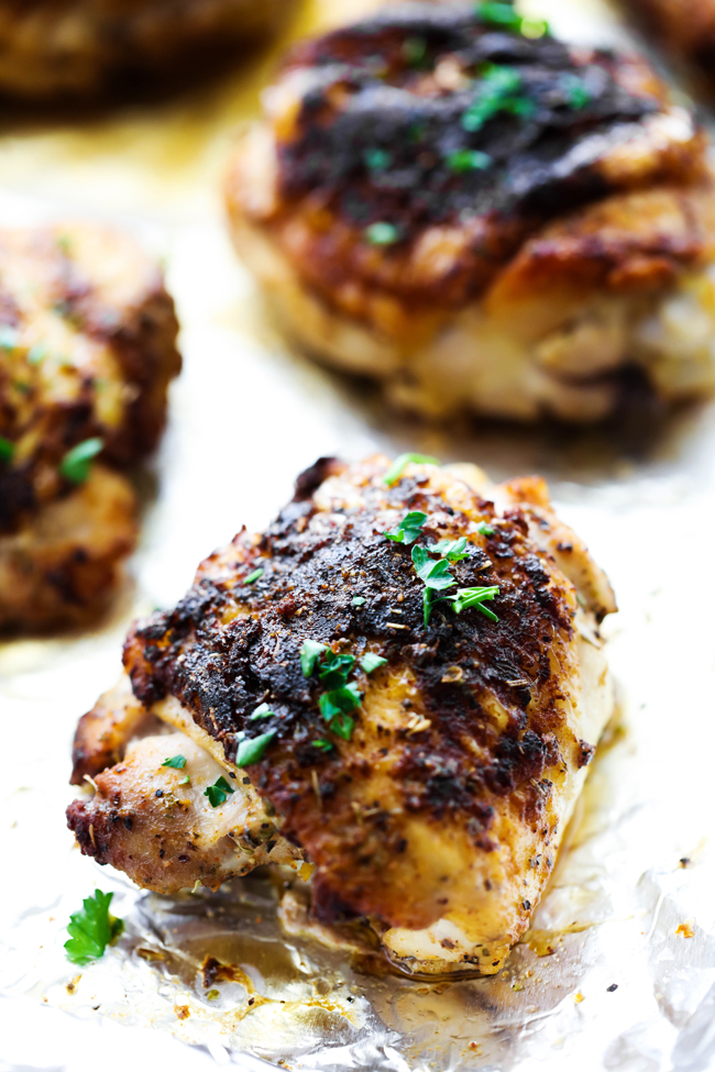 Italian Herb Chicken Thighs on foil.